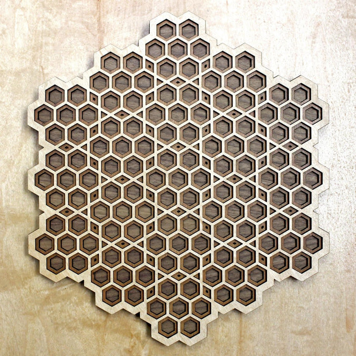 Honeycomb Grid Maple on Birch on Walnut 3 Layer Wall Art - Trancentral Shop
