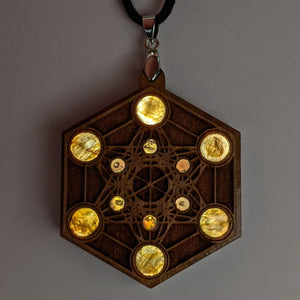 LED Gemstone Talisman Pendant - Metatron's Cube - Cherry with Labradorite and Ethiopian Opal - Trancentral Shop