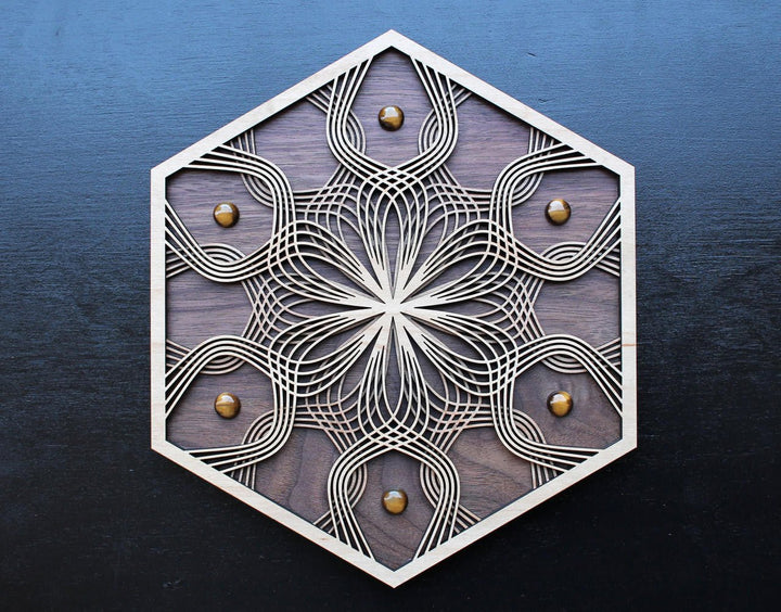 Vibrational Seed Three Layer 10 inch Wall Art with Tigereye Gemstones - Maple, Birch, Walnut - Trancentral Shop