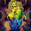 Load image into Gallery viewer, ZombPsy the Psychedelic Zombie Mermaid Fluorescent UV-Reactive Backdrop Trippy Tapestry - Trancentral Shop