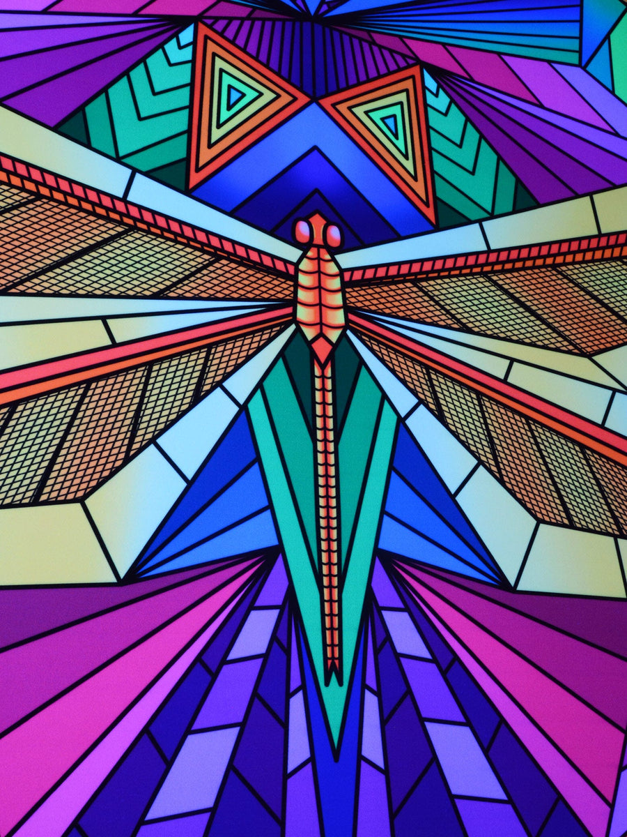 PSYWORK blacklight sail spandex "Neon Polygon Dragonfly Holes", 2,25x2,25m