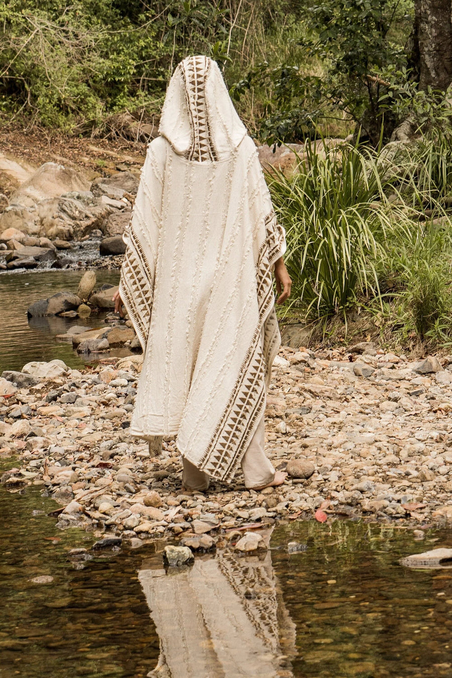 AKKAD PONCHO BEIGE HANDMADE CEREMONIAL HOODED - Trancentral Shop