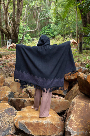 ANAGAMI Black Hooded Kimono Cape - Trancentral Shop