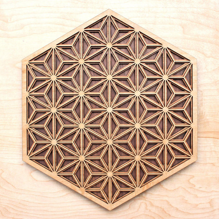 Asanoha Pattern Three Layer Wall Art - Maple, Birch, Walnut - Trancentral Shop