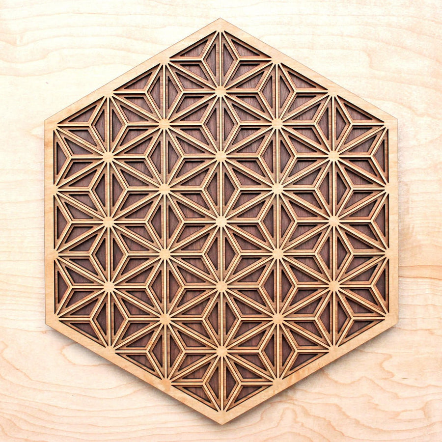 Asanoha Pattern Three Layer Wall Art - Maple, Birch, Walnut - Trancentral Shop