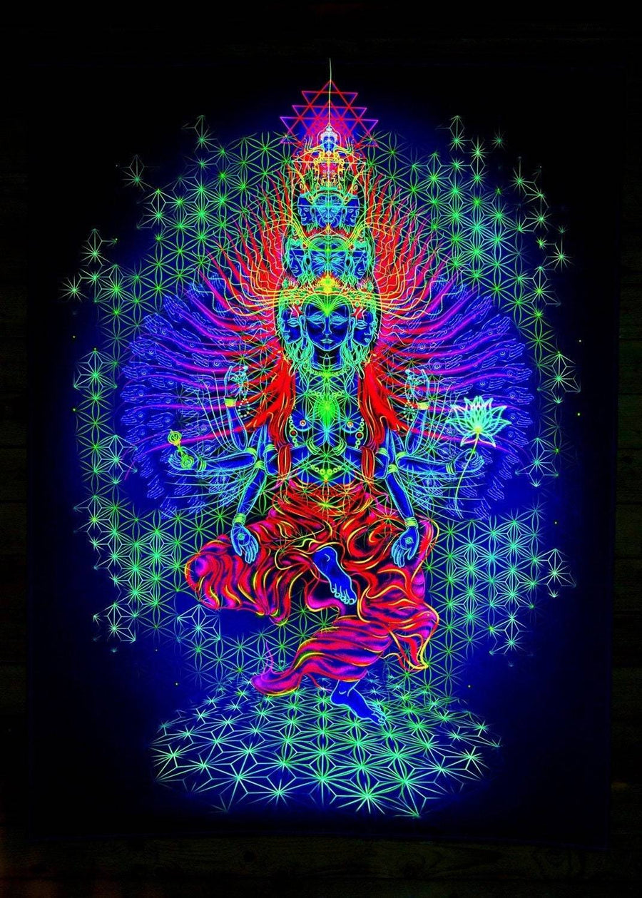 Avalokiteshvara meditation UV trippy tapestry (backdrop) - Trancentral Shop