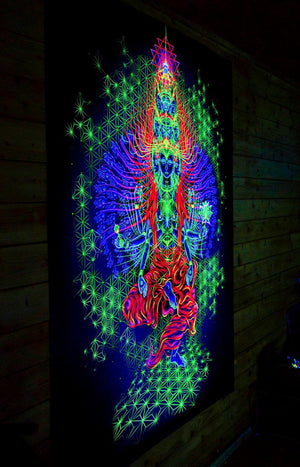 Avalokiteshvara meditation UV trippy tapestry (backdrop) - Trancentral Shop