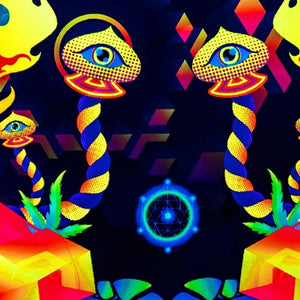 Aztec Mushroom Mandala Psychedelic Fluorescent UV-Reactive Backdrop Tapestry Blacklight Wall Hanging - Trancentral Shop