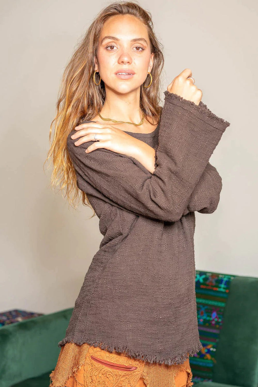 BACK TO NATURE LONG SLEEVE TOP DARK BROWN - Trancentral Shop