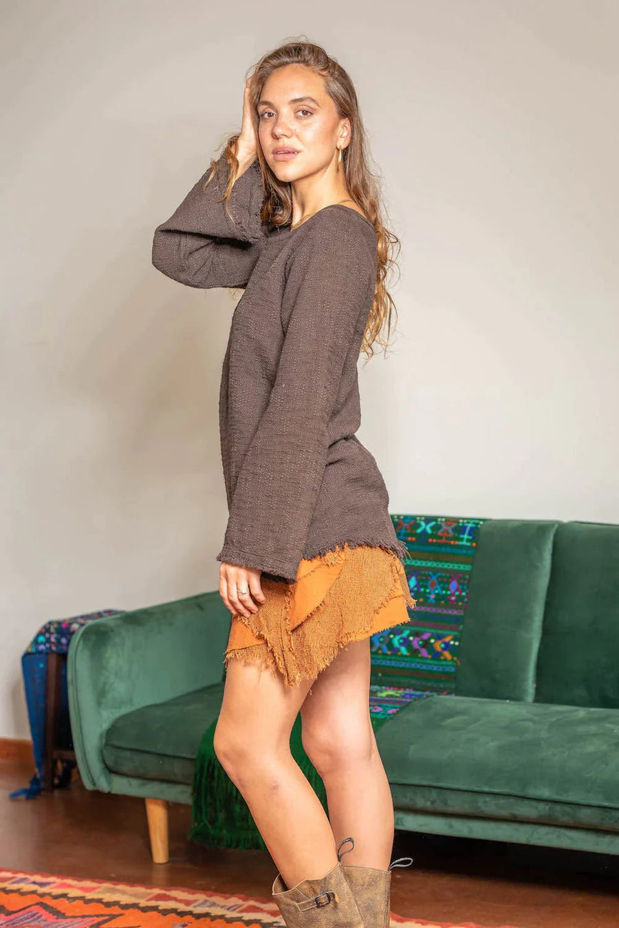 BACK TO NATURE LONG SLEEVE TOP DARK BROWN - Trancentral Shop