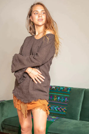 BACK TO NATURE LONG SLEEVE TOP DARK BROWN - Trancentral Shop