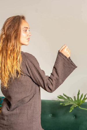 BACK TO NATURE LONG SLEEVE TOP DARK BROWN - Trancentral Shop