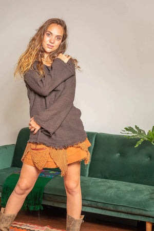 BACK TO NATURE LONG SLEEVE TOP DARK BROWN - Trancentral Shop