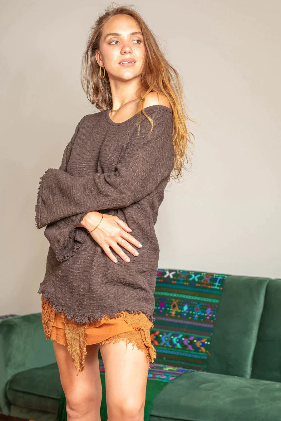 BACK TO NATURE LONG SLEEVE TOP DARK BROWN - Trancentral Shop