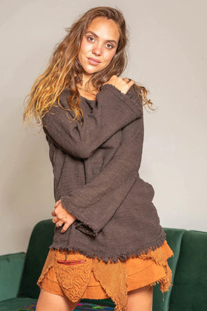 BACK TO NATURE LONG SLEEVE TOP DARK BROWN - Trancentral Shop