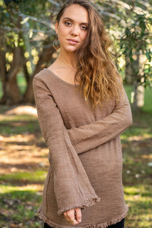 BACK TO NATURE LONG SLEEVE TOP IN BROWN - Trancentral Shop