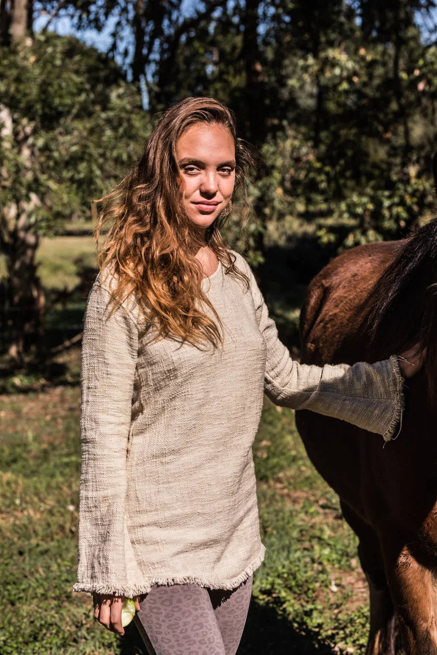 BACK TO NATURE LONG SLEEVE TOP NATURAL CREAM - Trancentral Shop