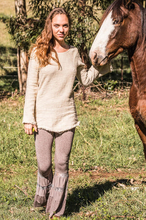 BACK TO NATURE LONG SLEEVE TOP NATURAL CREAM - Trancentral Shop