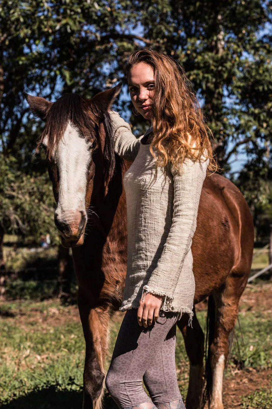 BACK TO NATURE LONG SLEEVE TOP NATURAL CREAM - Trancentral Shop