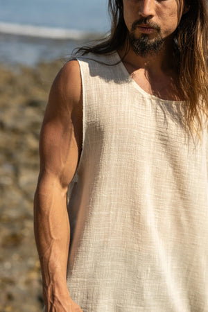 BALAKA Tank Top Beige Tribal Sleeveless - Trancentral Shop