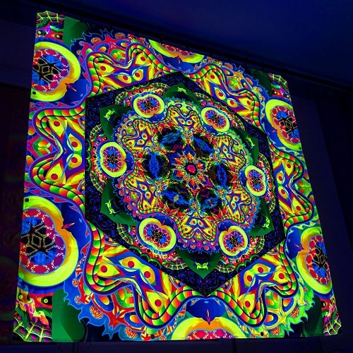 Bali Jungle Mandala Psychedelic Fluorescent UV-Reactive Backdrop Tapestry Blacklight Wall Hanging - Trancentral Shop