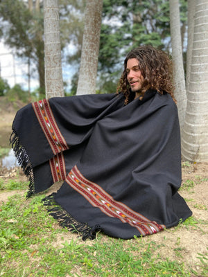 BHAVA SHAWL BLACK HANDWOVEN WOOL MEDITATION - Trancentral Shop