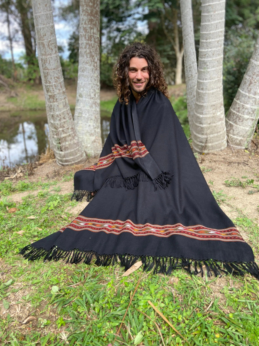 BHAVA SHAWL BLACK HANDWOVEN WOOL MEDITATION - Trancentral Shop