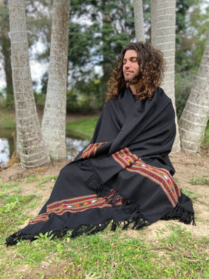 BHAVA SHAWL BLACK HANDWOVEN WOOL MEDITATION - Trancentral Shop