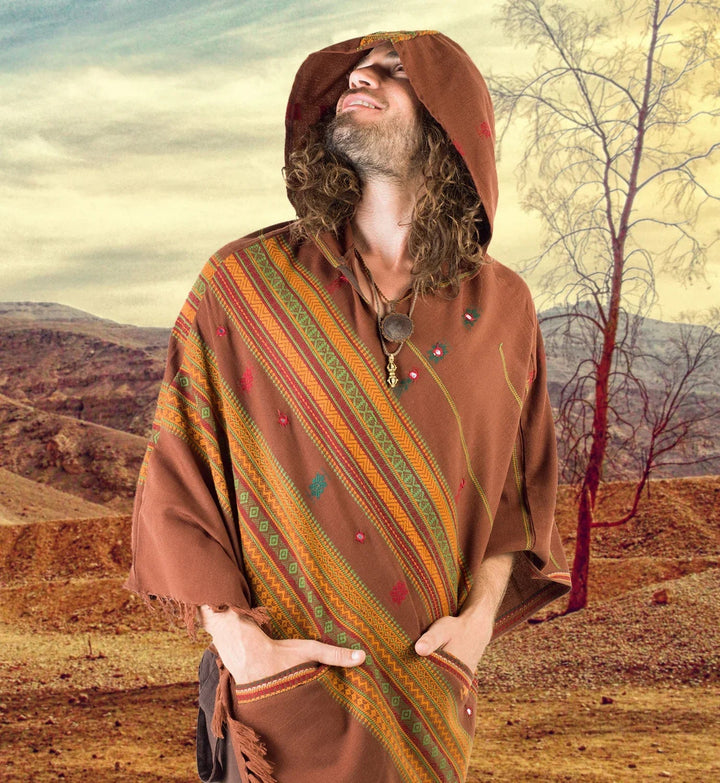 BROWN UNISEX HOODED PONCHO WITH HOOD - Trancentral Shop