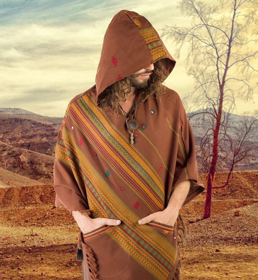 BROWN UNISEX HOODED PONCHO WITH HOOD - Trancentral Shop