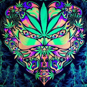 Cannabis Love Psychedelic Fluorescent UV-Reactive Backdrop Tapestry Blacklight Poster - Trancentral Shop