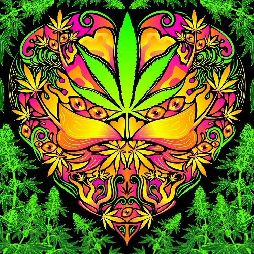 Cannabis Love Psychedelic Fluorescent UV Reactive Backdrop