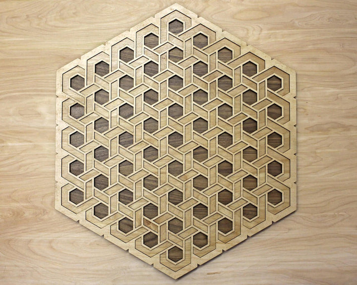 Complex Hexagon Knot Three Layer Wall Art - Maple, Birch, Walnut - Trancentral Shop