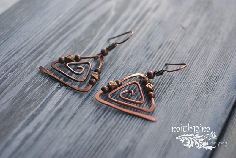 Copper triangle geometric earrings - Trancentral Shop