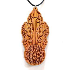 Crystal Cluster Flower of Life Orb Hardwood Pendant - Trancentral Shop