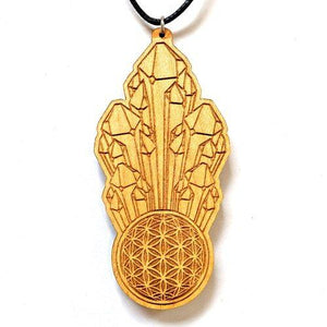 Crystal Cluster Flower of Life Orb Hardwood Pendant - Trancentral Shop