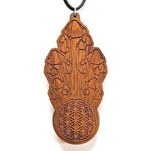 Crystal Cluster Flower of Life Orb Hardwood Pendant - Trancentral Shop