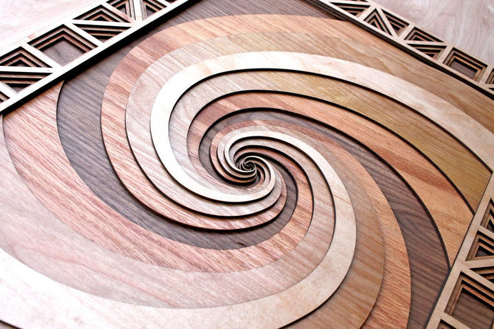 Double Fibonacci Spiral Four Layer Wall Art - Maple, Birch, Red Oak, Walnut - Trancentral Shop