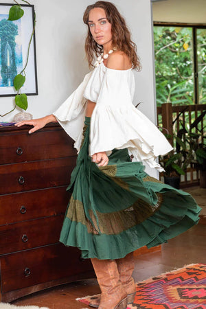 FLAMENCO URBAN GYPSY SKIRT GREEN WITH LACE - Trancentral Shop