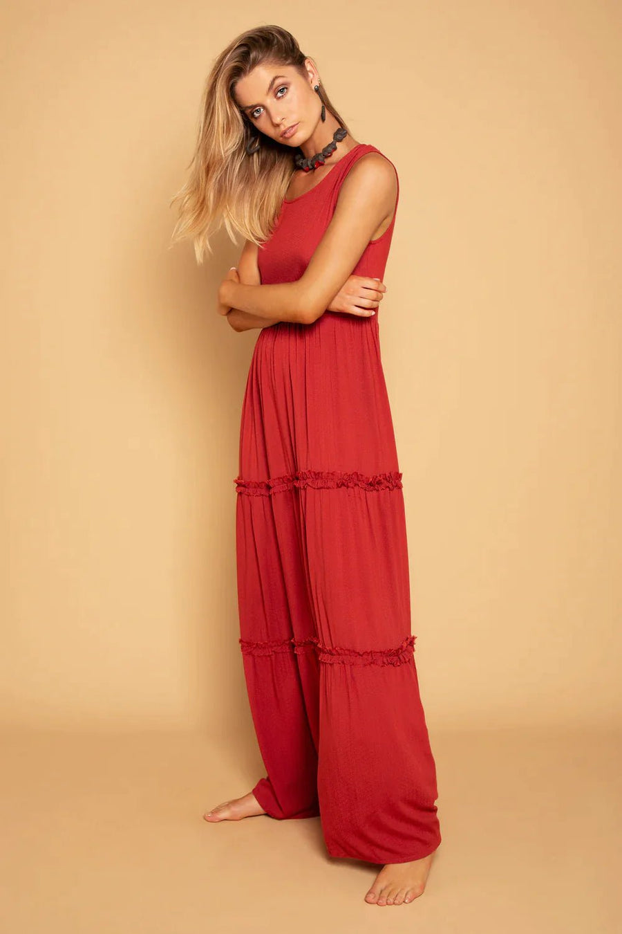 FRILL DRESS DEEP RED - Trancentral Shop