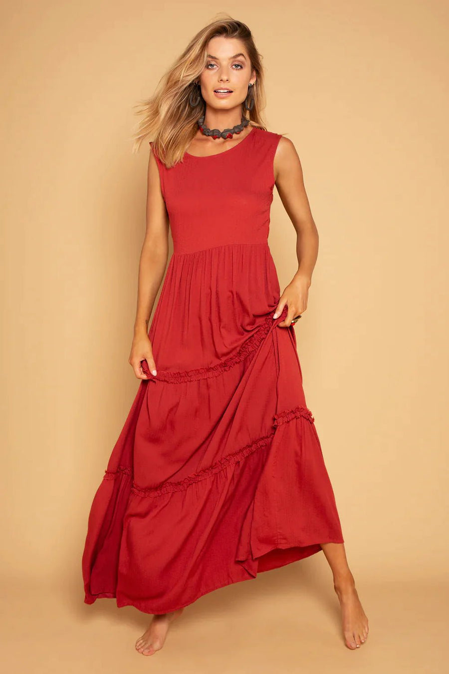 FRILL DRESS DEEP RED - Trancentral Shop