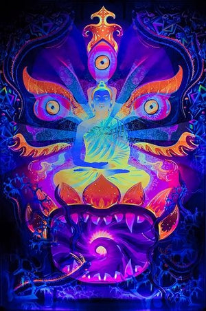 Frozen Corals Buddha Psychedelic Fluorescent UV-Reactive Tapestry Blacklight Poster - Trancentral Shop
