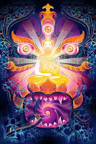 Frozen Corals Buddha Psychedelic Fluorescent UV-Reactive Tapestry Blacklight Poster - Trancentral Shop
