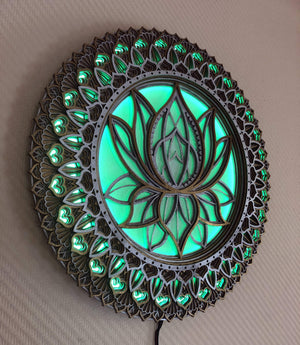 Glowing LED Lotus Flower Mandala Wall Art - Trancentral Shop