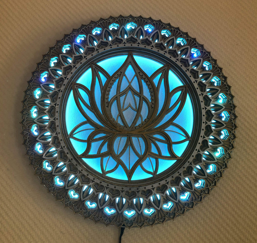 Glowing LED Lotus Flower Mandala Wall Art - Trancentral Shop