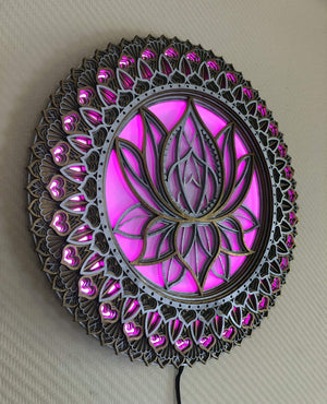 Glowing LED Lotus Flower Mandala Wall Art - Trancentral Shop