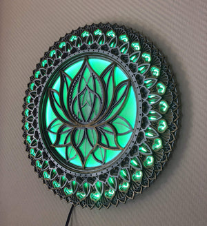 Glowing LED Lotus Flower Mandala Wall Art - Trancentral Shop