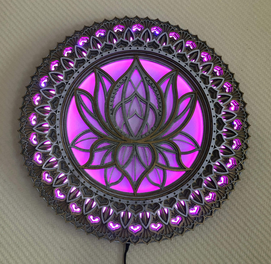 Glowing LED Lotus Flower Mandala Wall Art - Trancentral Shop