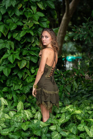 GYPSY PIXIE DRESS OLIVE GREEN - Trancentral Shop