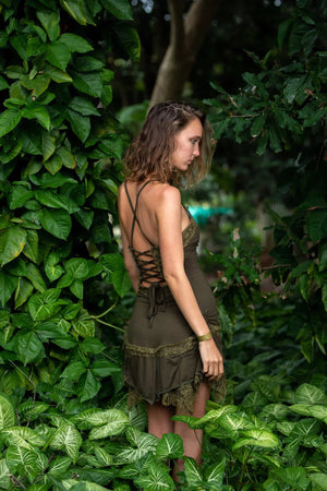 GYPSY PIXIE DRESS OLIVE GREEN - Trancentral Shop